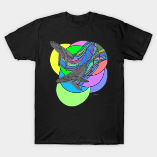 Whale Duo swimming through Circles T-Shirt